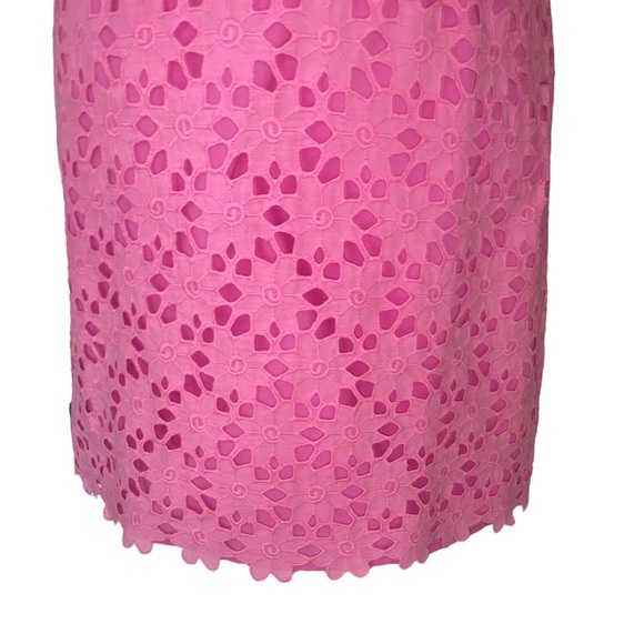 HTF Lilly Pulitzer Pink Floral Eyelet Lace White Ribbon Sheath Mini Dress - 0 - Picture 4 of 9